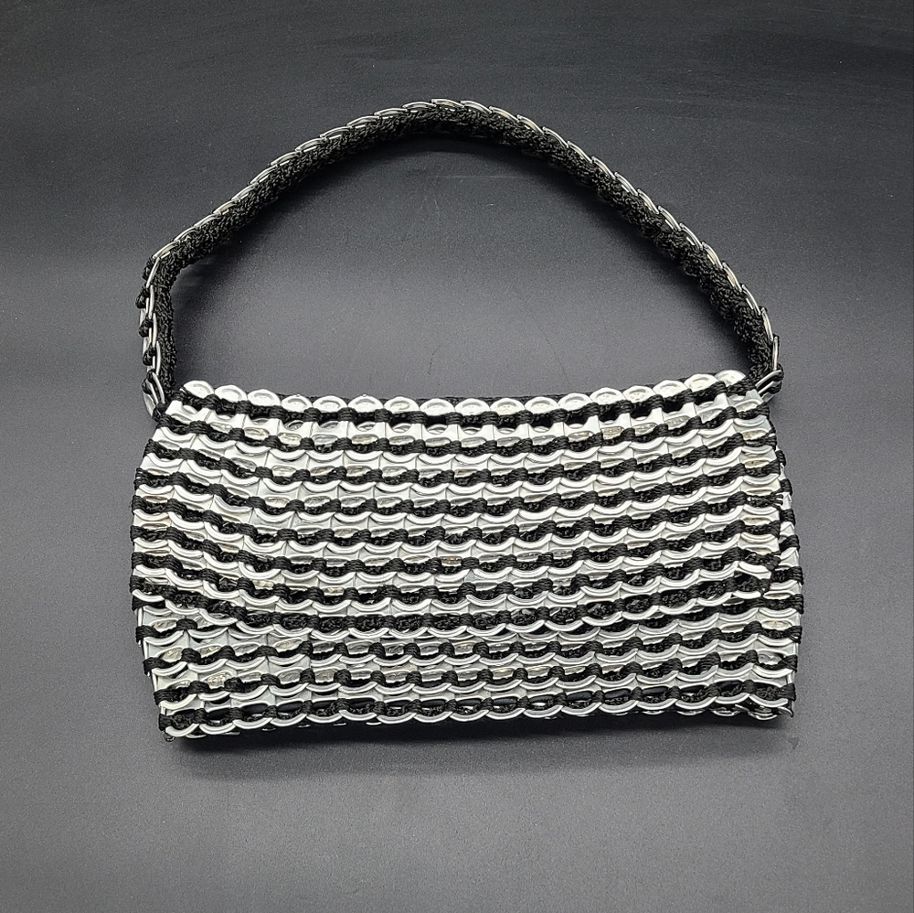 Silver & Black Escama Brasil Pop Tab Hand  Bag